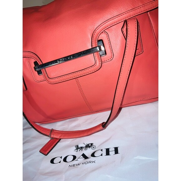 COACH Taylor Marin Handbag Pink Crossbody Salmon Leather Satchel - Picture 2 of 9
